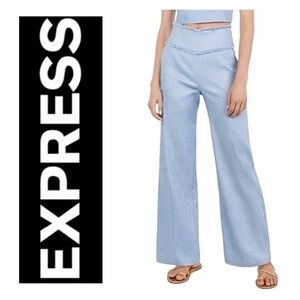 Express Wide Leg Super High Rise Linen Blend Pants Size 4 Short